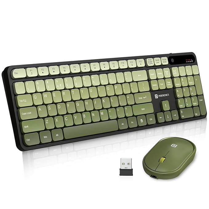 Portronics Key11 Combo Rechargeable Wireless Keyboard and Mouse Set Green